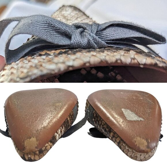Vintage 80s ALAIA Paris Snakeskin Mules Pointed Kitten Heel w/Gray Bow Sz 36/5.5 - Picture 7 of 8
